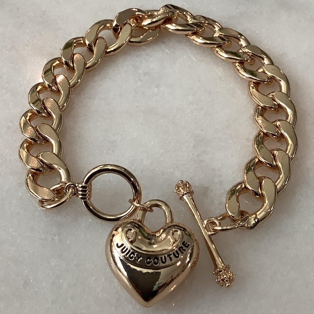 Juicy Couture Gold Heart Toggle Curb Chain Bracelet, Brand New